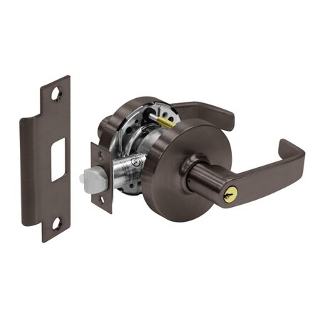 Sargent Storeroom Cylindrical Lock Grade 1 with L Lever and L Rose and ASA Strike Less Cylinder Dark Bronze 28LC10G04LL10BE